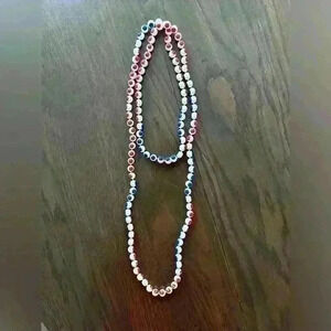 Vintage Red White and Blue 24 inch Long Plastic Necklace
